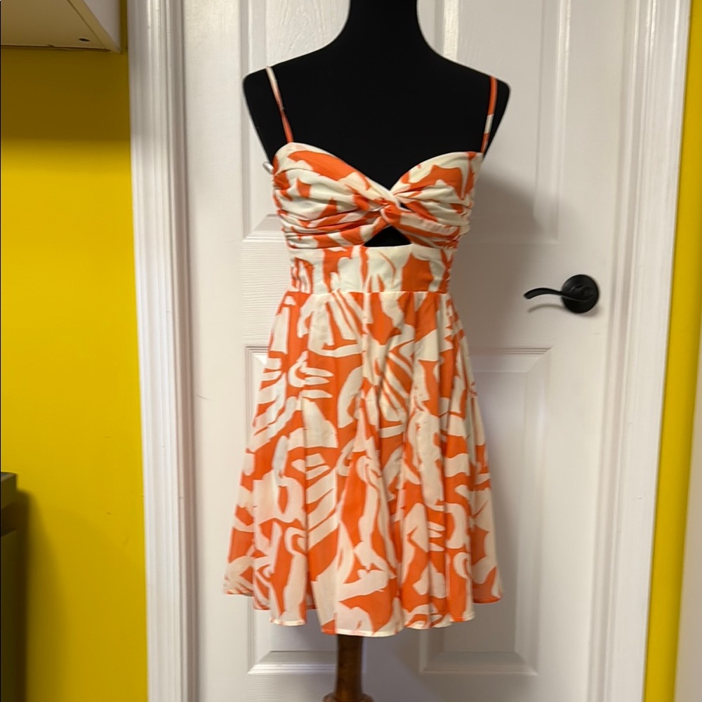Flying Tomato White and Orange Ruffled Tiered Sundress